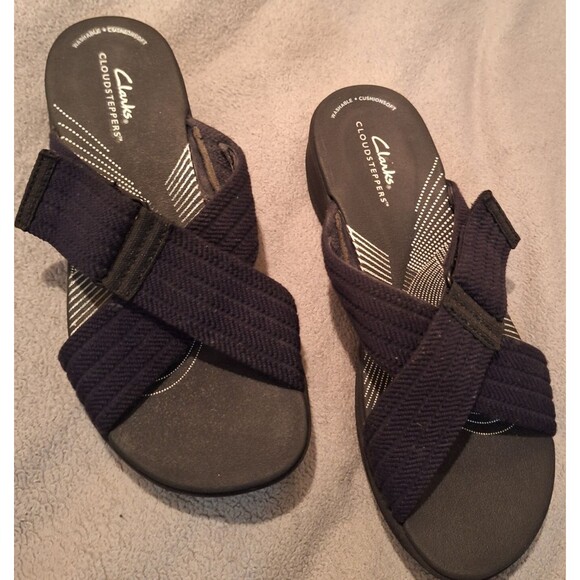 Clark's Cloudsteppers Arla Wave Women 8.5 Black Sandals Washable - Picture 4 of 8